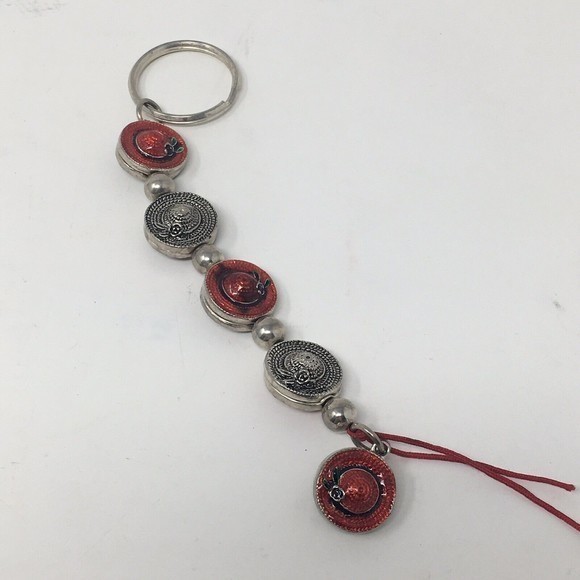 Red Hat Society Key Chain‎ Key Ring 6.5" Red enamel - Picture 2 of 9